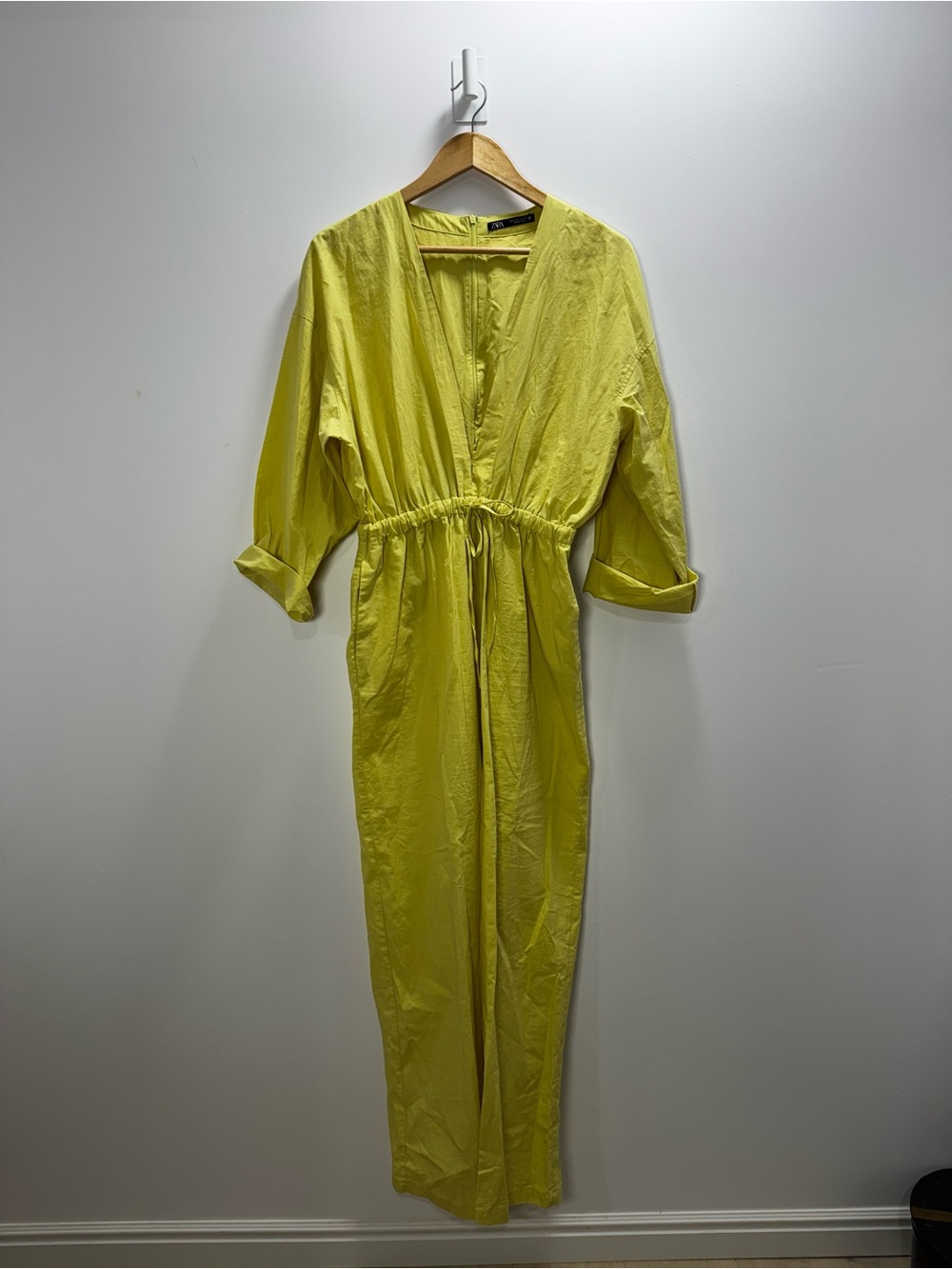 Zara Lime Yellow Drawstring Jumpsuit size S